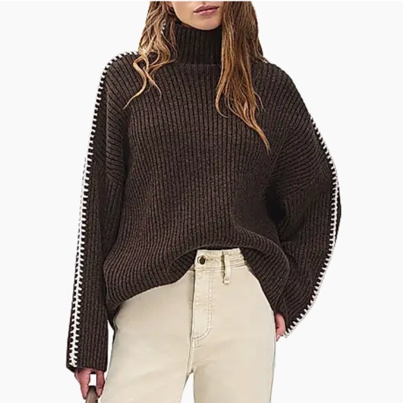 rag & bone Ingrid Wool Leather-Trim Turtleneck Sweater - Picture 2 of 10